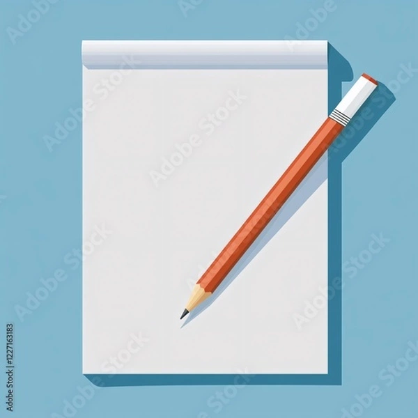 Fototapeta Blank Paper and Blue Pencil Flat Vector Illustration for Creative Projects