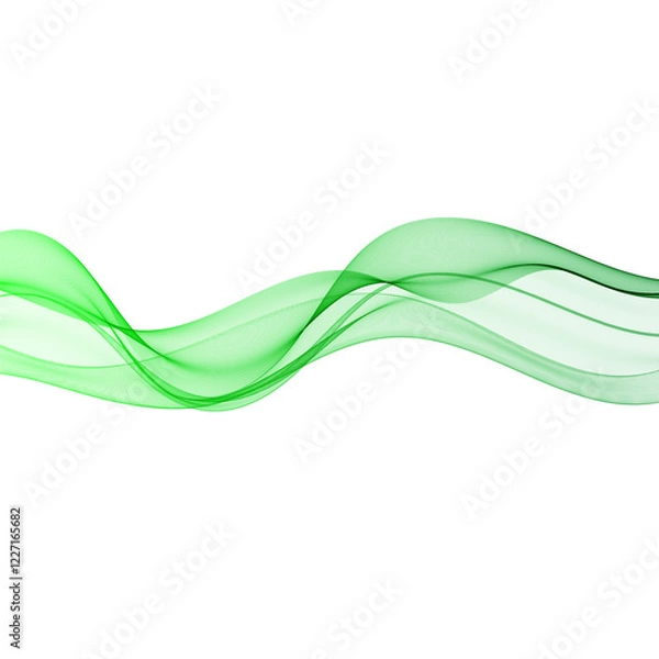 Fototapeta Green horizontal transparent wave lines on white background
