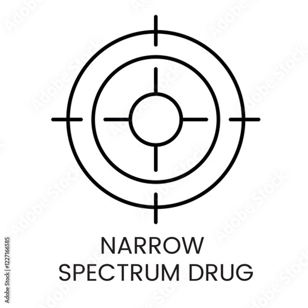 Fototapeta A circular crosshair icon, symbolizing precise targeting in narrow spectrum drugs, in vector style, with an editable stroke