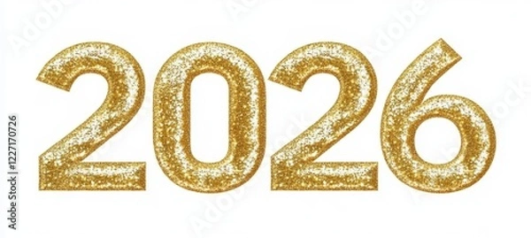 Obraz Isolated Golden Glitter Number 2026 With Sequins On White Background, Festive Design Element
