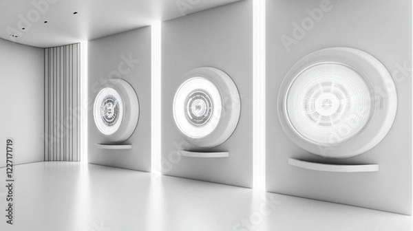 Fototapeta Futuristic gallery displays illuminate modern interior