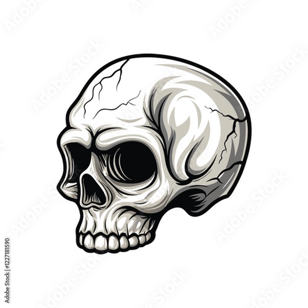 Fototapeta Design a minimalist vector illustration of a human skull, featuring clean lines and a monochromatic color palette.  Emphasize geometric shapes.