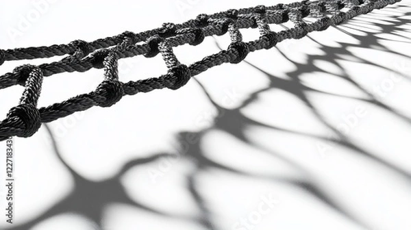 Obraz Interlinked rope ladder casting shadows on white background, teamwork concept