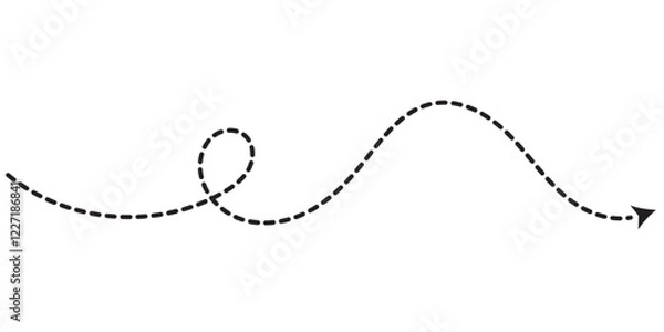 Obraz Dashed Arrows doodle dot line arrows set. Vector dots linear arrow set, dashed or dotted moving navigation directionals collection isolated on white background.  EPS 10