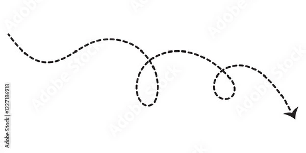 Obraz Dashed Arrows doodle dot line arrows set. Vector dots linear arrow set, dashed or dotted moving navigation directionals collection isolated on white background.  EPS 10