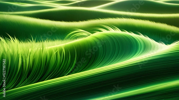 Fototapeta Wind Through Grass Fields Abstract with Vibrant Green Gradients – 4K Design