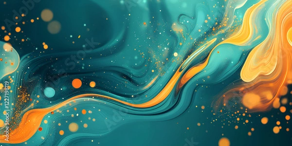 Fototapeta  Abstract Orange and Blue Energy Wave with Glowing Particles