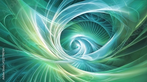 Fototapeta Teal and Green Luminous Swirling Vortex Resembling Energy Flow