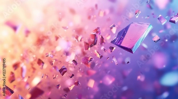 Fototapeta Holographic background with glass shards. Rainbow reflexes in pink and purple color. Abstract trendy pattern. Texture with magical effect