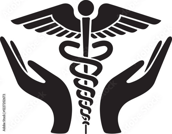 Fototapeta A simple caduceus black silhouette of a symbol.