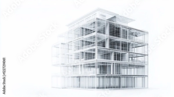 Fototapeta Modern glass building architectural model, studio, white background, design concept