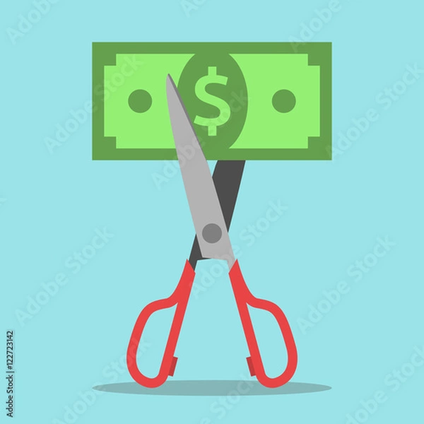 Obraz Scissors cutting money bill