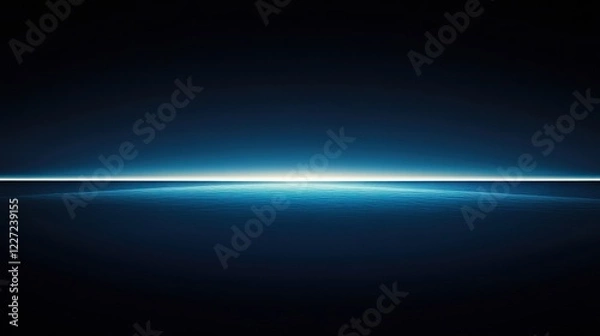 Fototapeta Serene Horizon with Soft Blue Light Against a Dark Background in a Minimalist Style