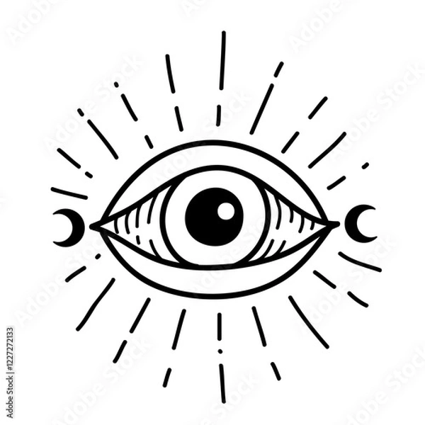 Obraz Eye boho. Lineart Vector illustration. Flower moon , Magic celestial witchcraft symbol. Masonic symbol. Hand drawn logo or emblem