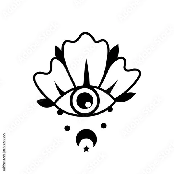 Fototapeta Eye boho. Lineart Vector illustration. Flower moon , Magic celestial witchcraft symbol. Masonic symbol. Hand drawn logo or emblem