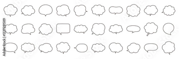 Fototapeta シンプルな吹き出しのベクターイラストセット。ふきだし、フレーム、線、おしゃれ