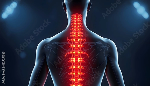 Fototapeta 3D Medical background showing good and poor posture with spine highlighted , with white tonespng