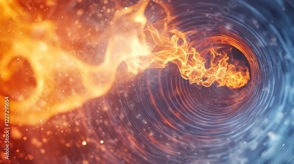 Fototapeta Illustration depicting smoke and fire inside an air duct within a ventilation system with the front and back backgrounds blurred and featuring a bokeh effect