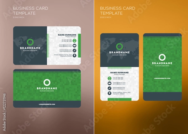 Fototapeta Corporate Business Card Print Template. Vertical and Horizontal Business Card Templates. Vector Illustration. Business Card Mockup