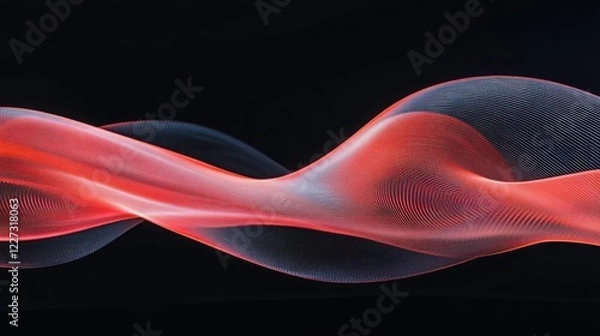 Fototapeta Abstract waveforms in scarlet color on black background, long exposure effect