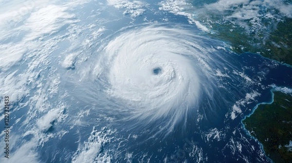 Fototapeta Hurricane approaching earth viewed from space captured in satellite imagery