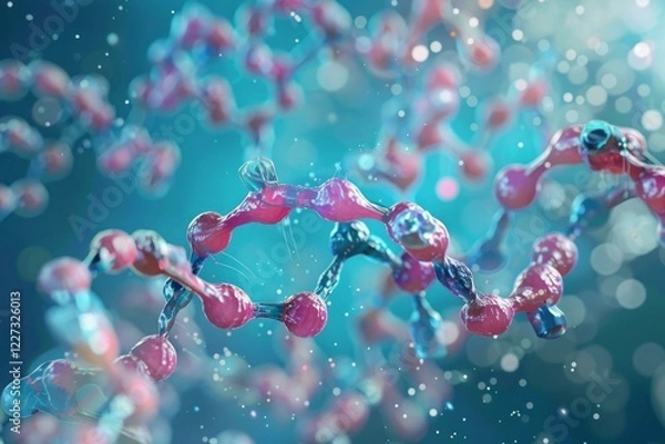 Fototapeta 3d rendering of a complex molecular structure floating in a blue environment