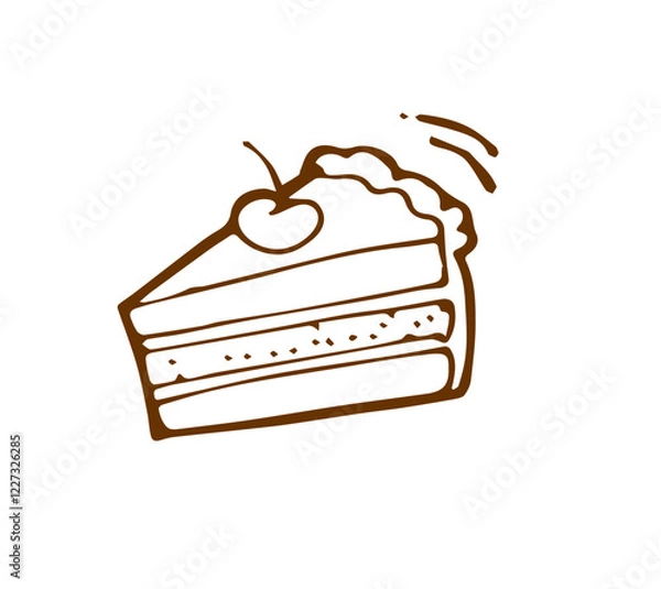 Obraz piece of birthday cake doodle hand drawn sketch vector illustration