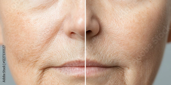 Fototapeta Before and After Image of Facial Skin Texture