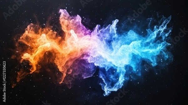 Fototapeta Cosmic Nebula Fire and Ice clash in space; background stars. Abstract art for science fiction