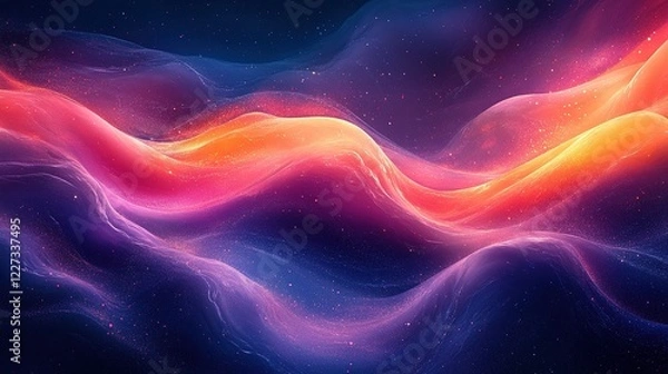 Fototapeta Colorful abstract energy waves flowing in dark space background, digital art