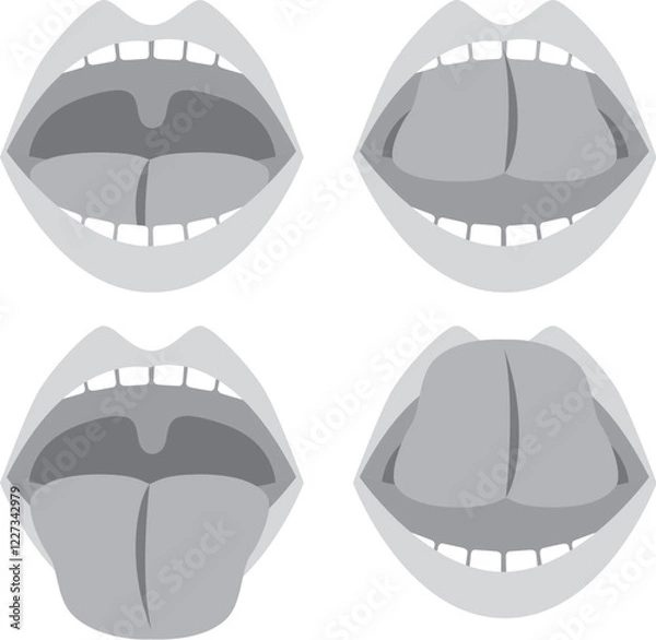 Obraz 開いた口と舌のイラスト素材_白黒