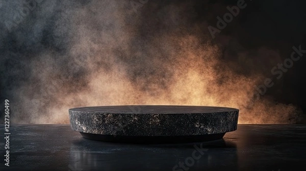 Fototapeta Stone podium on dark background full of smoke