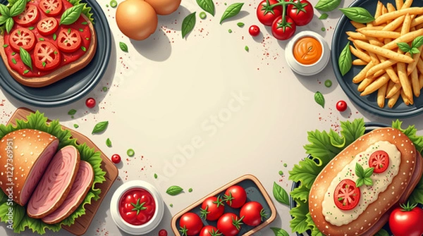 Fototapeta Delicious Food Menu Template Vector Design