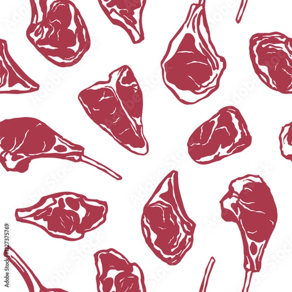 Obraz Hand drawn meat steak seamless pattern