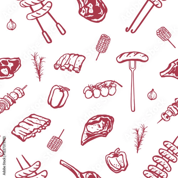 Obraz Hand drawn barbecue food seamless pattern