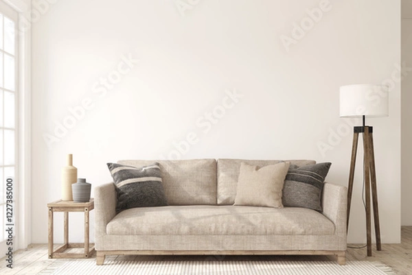 Obraz Living-room interior in scandinavian style. Interior mockup. 3d render.