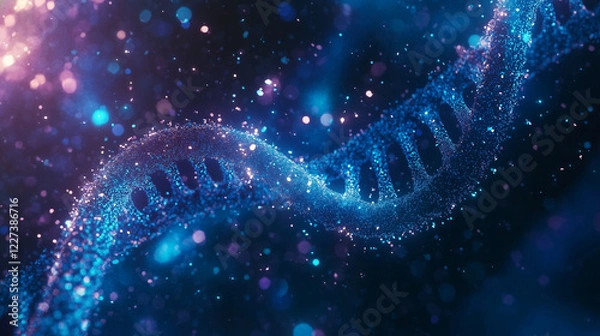 Fototapeta Futuristic Holographic Blue DNA Helix – High-Tech Science Background for Medical Branding, Biotech Advertising, and Digital Banners