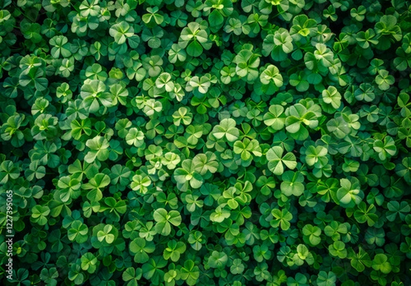 Obraz A close up of green clovers. The image is of a lush green field with many clovers