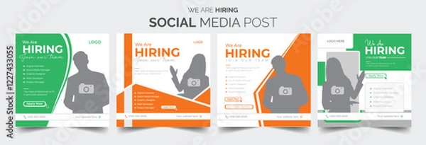 Fototapeta We are hiring job vacancy social media post banner design template with red color. We are hiring job vacancy square web banner design. Employee vacancy announcement. Illustration isolated
