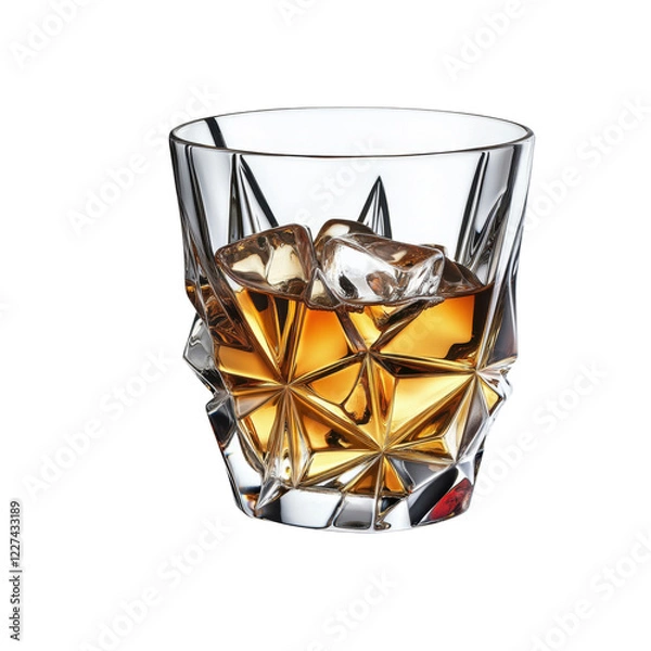 Fototapeta Crystal Clear Glass with Golden Whiskey and Ice Cubes on Display