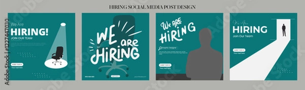 Fototapeta We are hiring job vacancy social media post banner design template with red color. We are hiring job vacancy square web banner design. Employee vacancy announcement. Illustration isolated