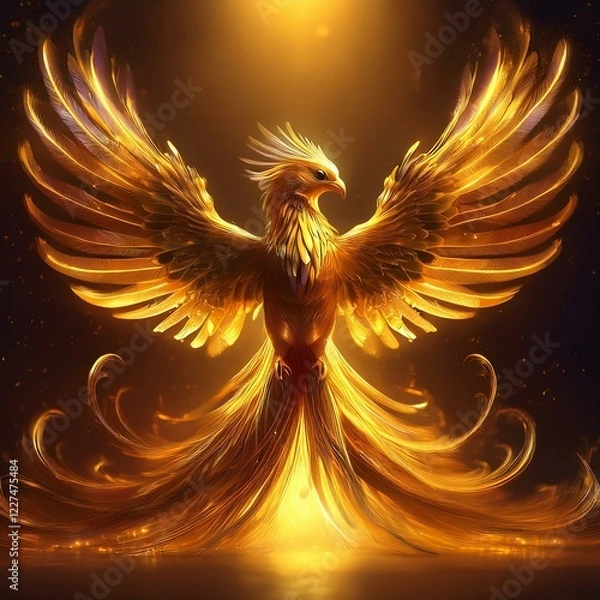 Obraz 黄金に輝く鳳凰のイラスト