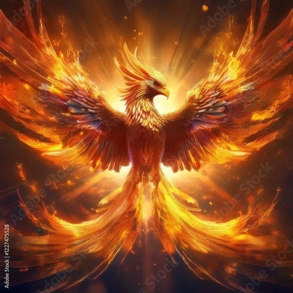 Obraz 黄金に輝く鳳凰のイラスト