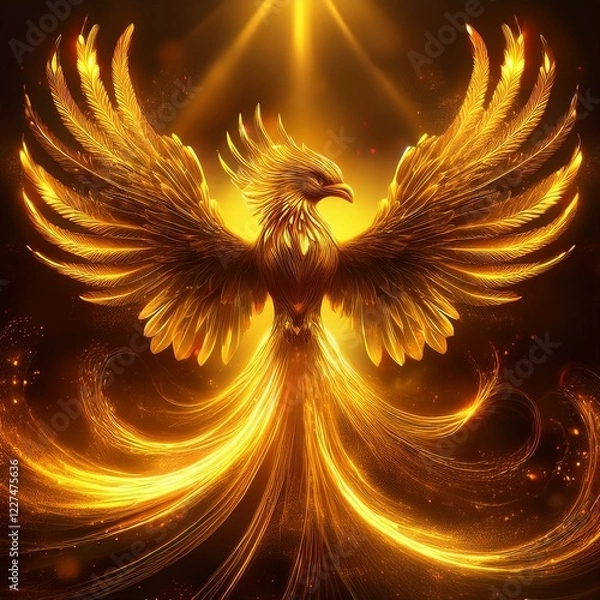 Obraz 黄金に輝く鳳凰のイラスト