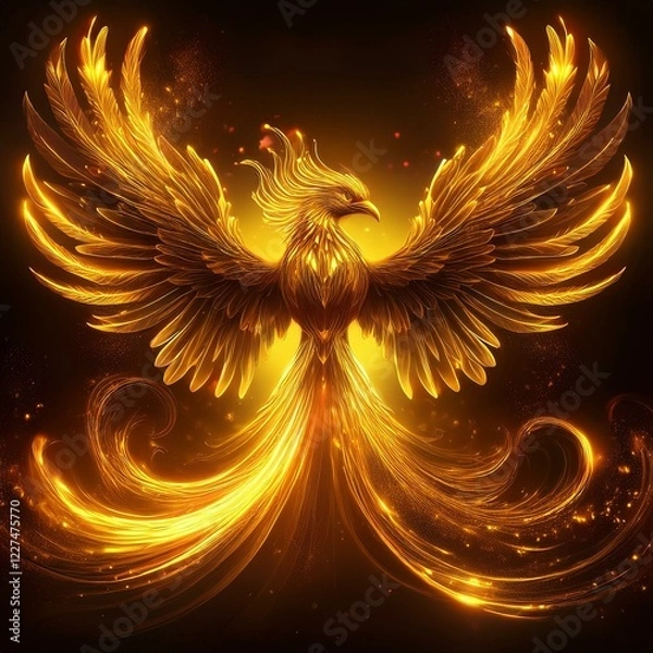 Obraz 黄金に輝く鳳凰のイラスト