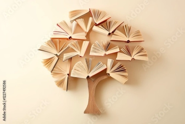 Fototapeta tree with books like leaves on light background