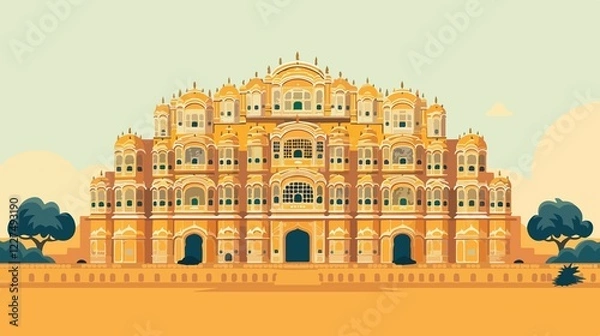 Fototapeta Hawa Mahal Jaipur Monument Flat Vector Illustration