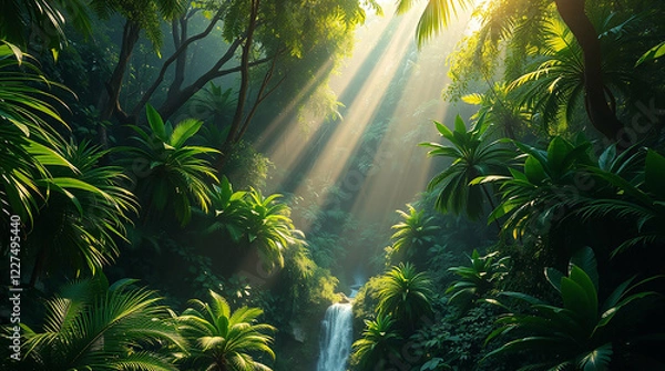 Obraz sun rays in the forest