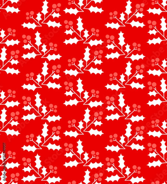 Obraz Christmas geometric seamless pattern with winter berries - holly