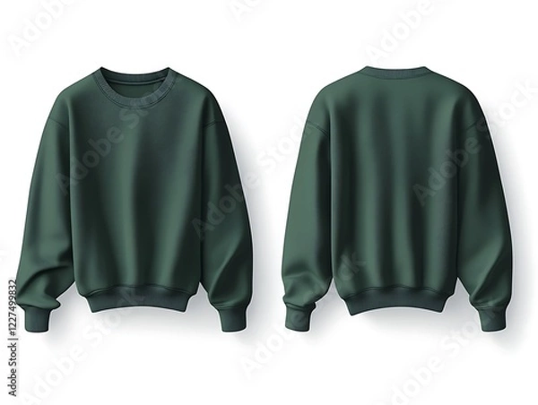 Fototapeta Mockup of a dark green sweatshirt front and back view